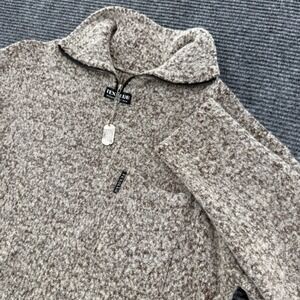 Vintage 90s Texclub Fleece Quarter Zip Sweater Dog Tag Rambo Military Marled Tan
